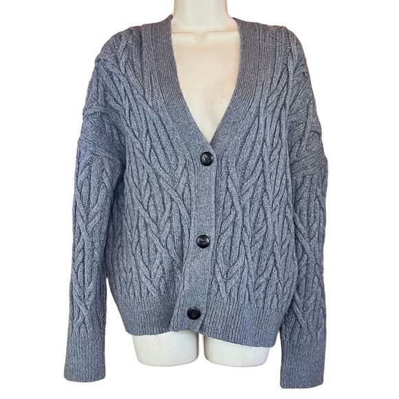 Vince Interlocking Cable Merino Wool & Cashmere Cardigan NWOT Size Large - Picture 4 of 7